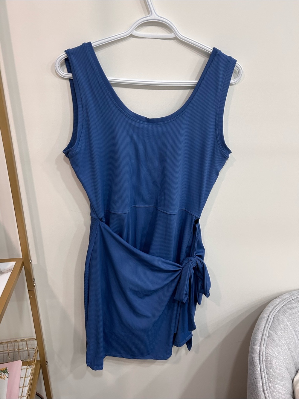 Scoop Neck Side-Tie athletic Dress with built in shorts in Royal Blue